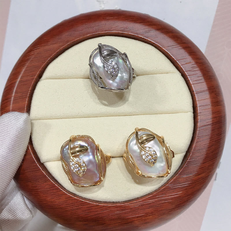 Nimara Ritual Pearl Copper Plated Gold Flower Happiness Wealth Ring