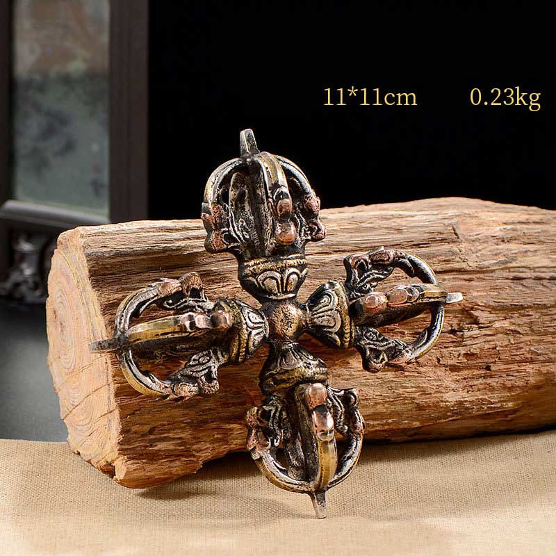 Nimara Ritual Tibetan Handmade 5 Prong Double Dorje Copper Iron Thunderbolt Strength Vajra