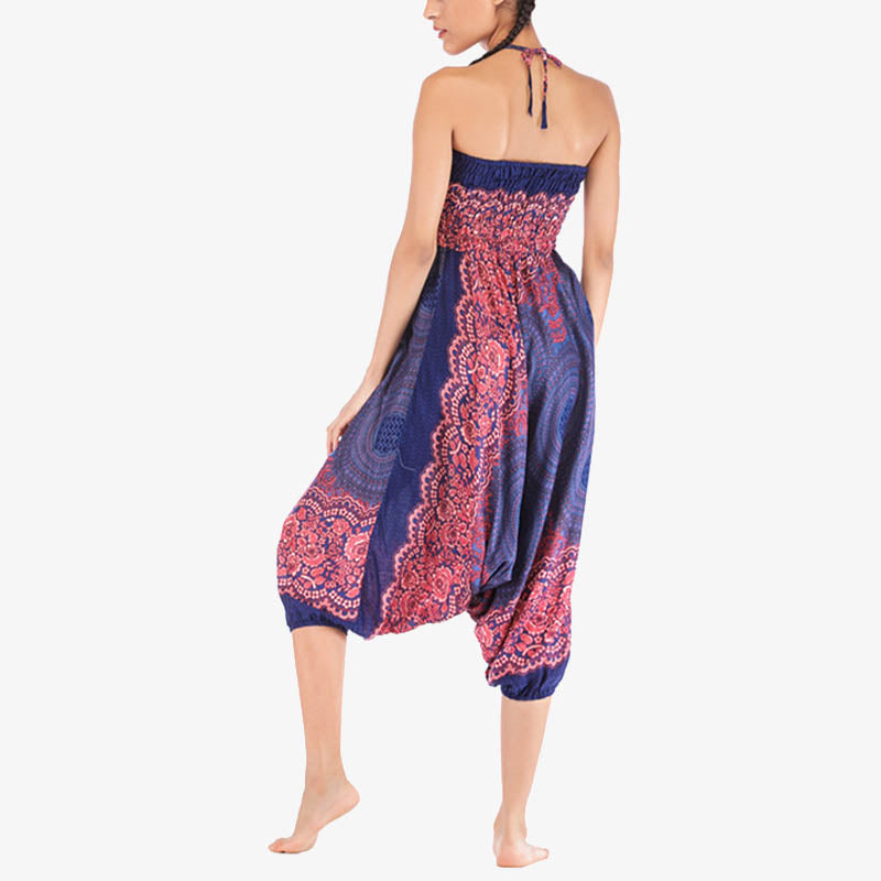 Nimara Ritual Two Style Wear Round Geometric Pattern Loose Smocked Harem Trousers Jumpsuit High Waist Women's Yoga Pants