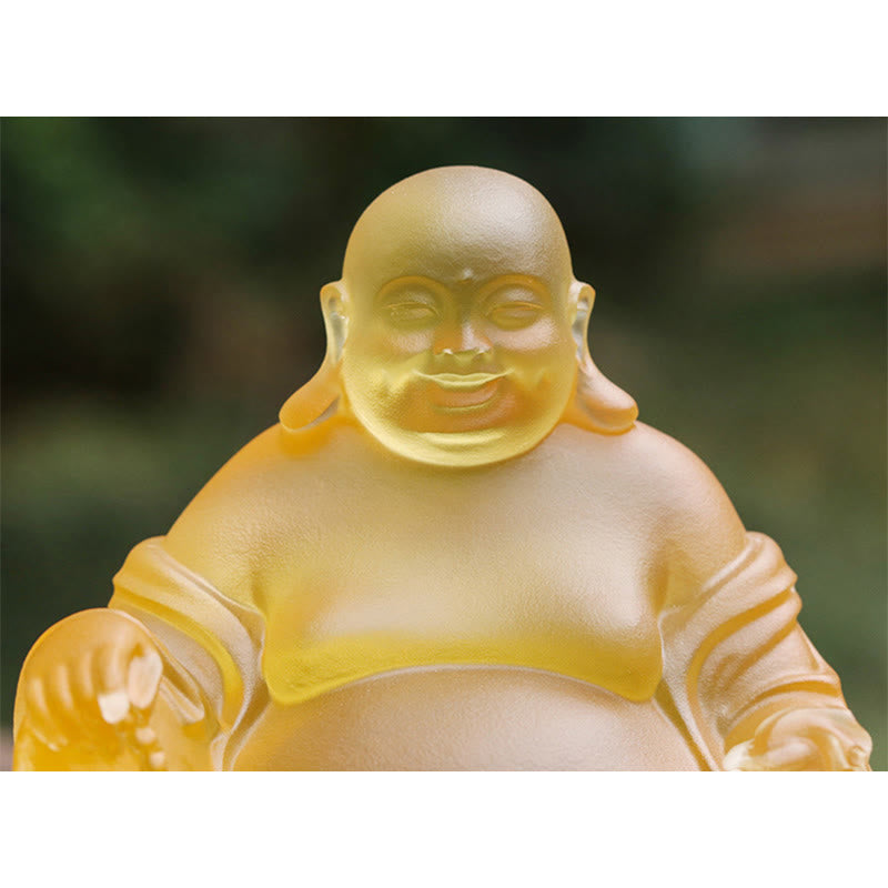 Nimara Ritual Handmade Laughing Buddha Figurine Liuli Crystal Art Piece Wealth Statue Home Decoration