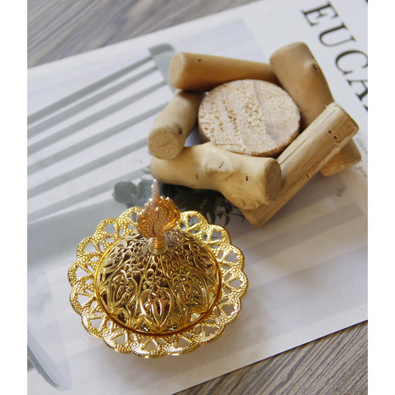 Nimara Ritual Gold Alloy Healing Mini Incense Burner With Wooden Coaster Home Decor