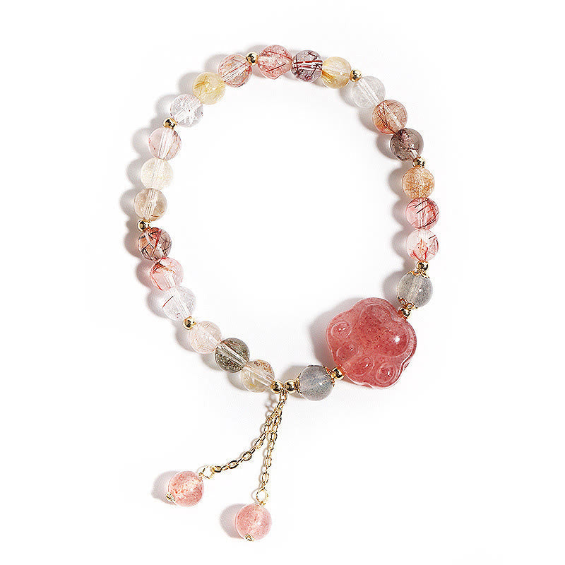 Nimara Ritual Natural Strawberry Quartz Cat Paw Claw Colorful Rutilated Quartz Moonstone Love Bracelet
