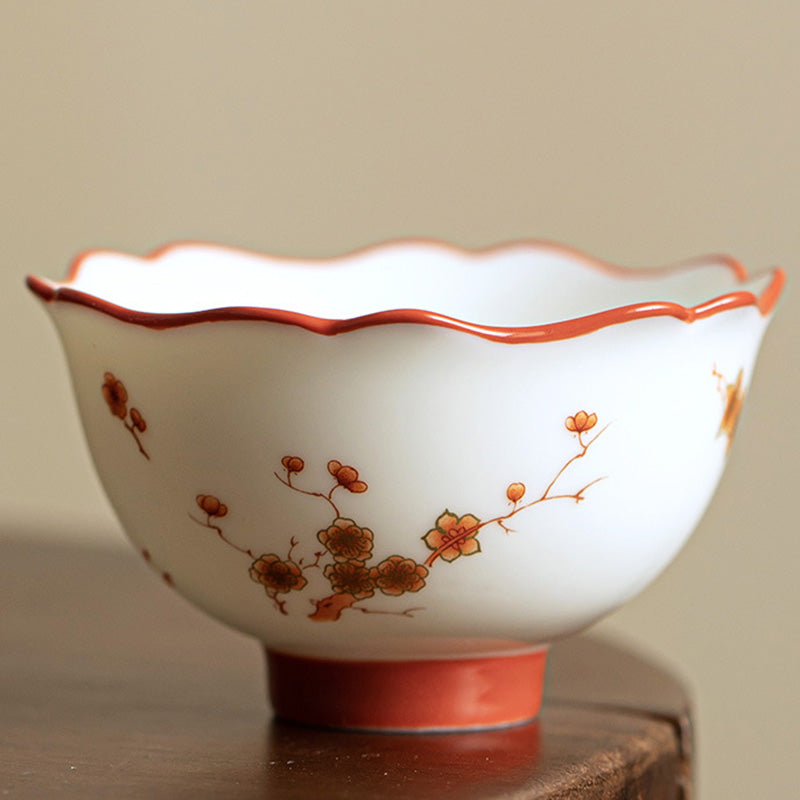 Nimara Ritual White Porcelain Flowers Ceramic Gaiwan Sancai Teacup Kung Fu Tea Cup And Saucer With Lid