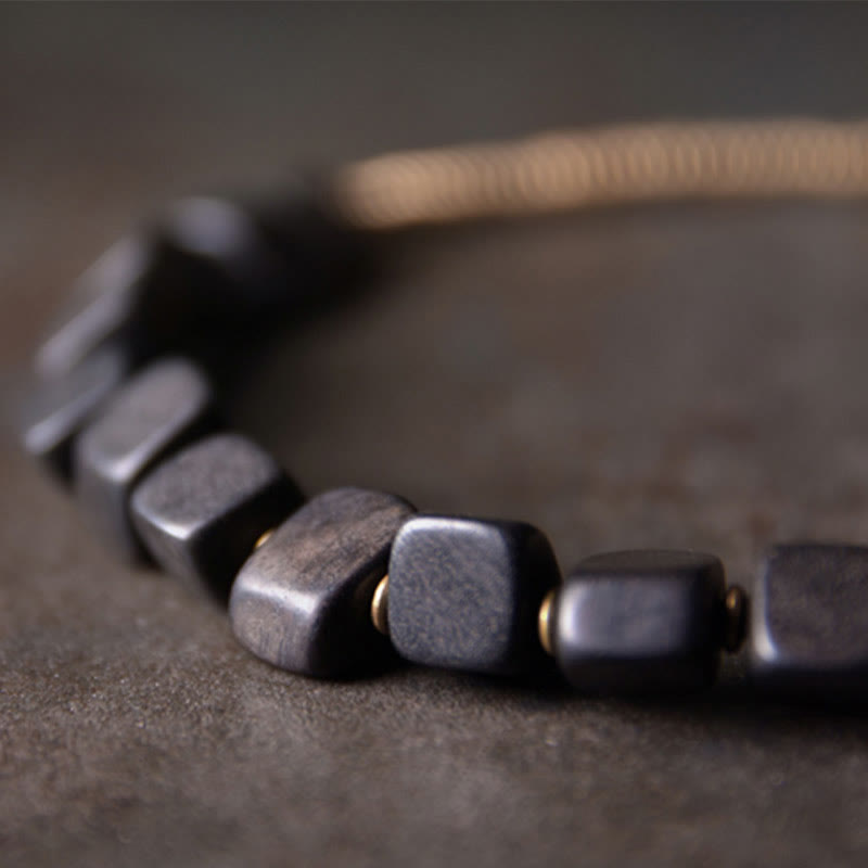 Nimara Ritual Tibetan Ebony Wood Copper Peace Double Wrap Bracelet