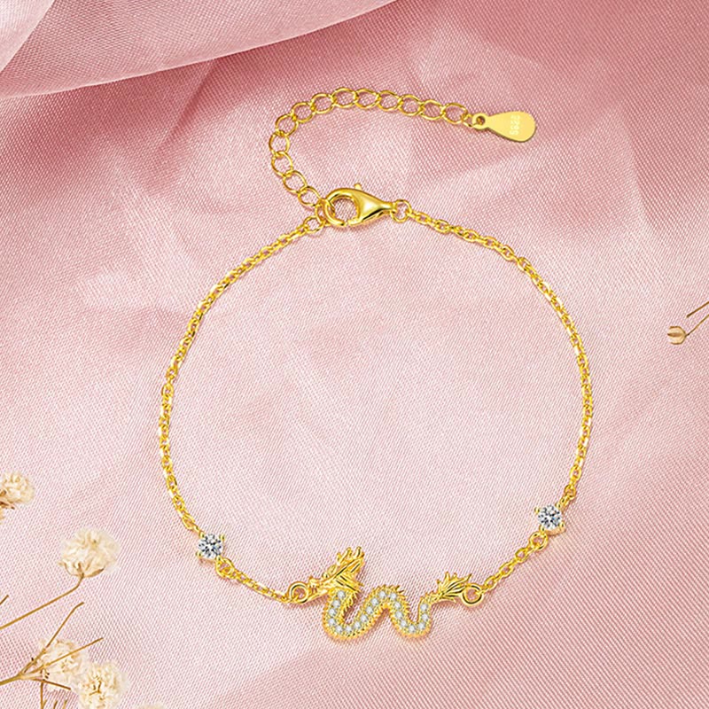 Nimara Ritual 925 Sterling Silver Year Of The Dragon Auspicious Golden Dragon Luck Red Rope Chain Bracelet