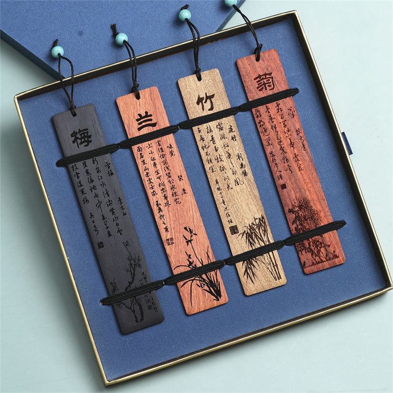 Nimara Ritual Plum Orchid Bamboo Chrysanthemum Wood Bookmarks With Gift Box