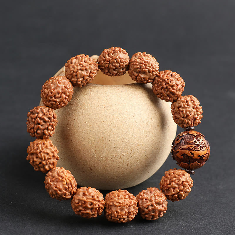 Nimara Ritual Tibet Rudraksha Bodhi Seed PiXiu Copper Coin Wealth Luck Bracelet