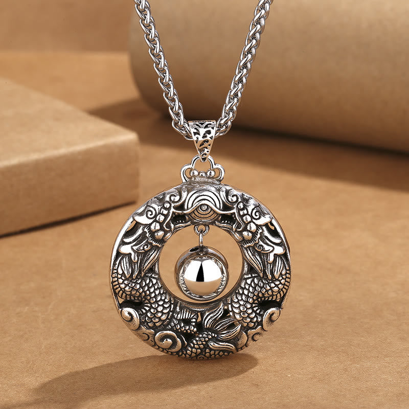 Nimara Ritual Double Dragon Playing Bead Copper Protection Necklace Pendant