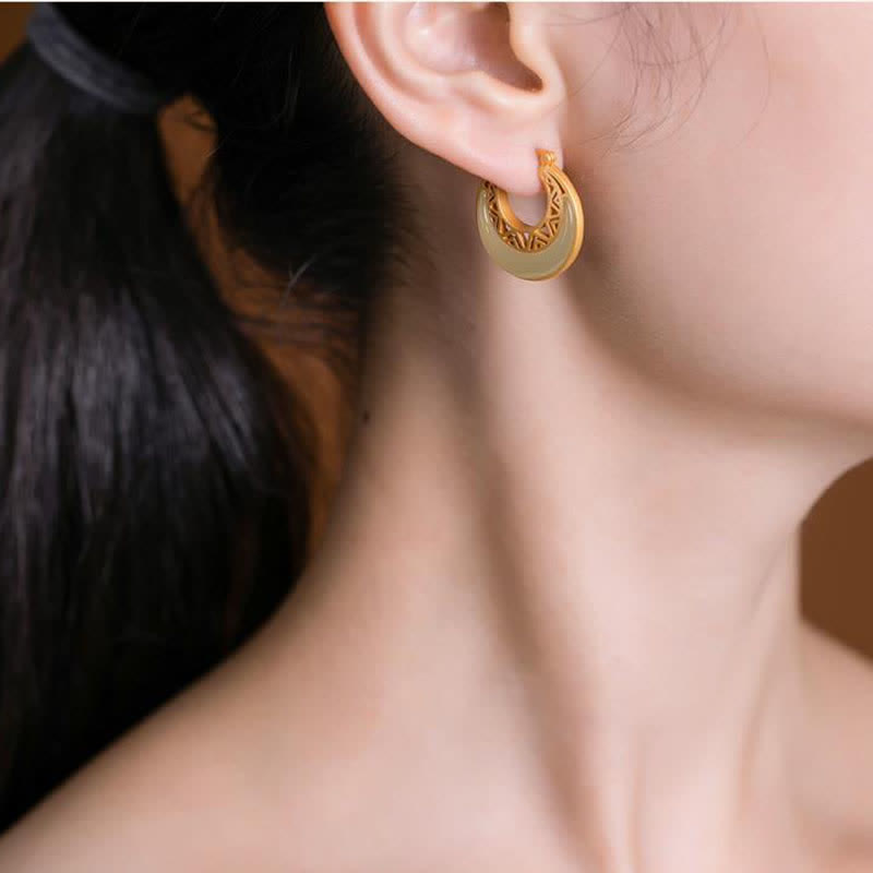 Nimara Ritual Crescent Moon Jade Prosperity Drop Earrings
