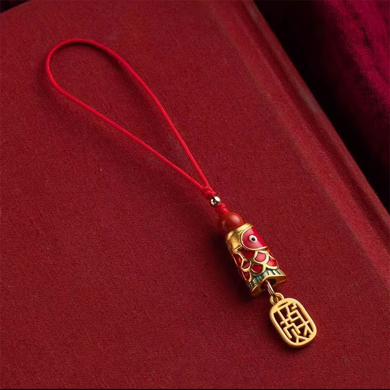 Nimara Ritual Koi Fish Cinnabar Attracting Wealth Wish Ruyi Charm Luck Phone Hanging Decoration