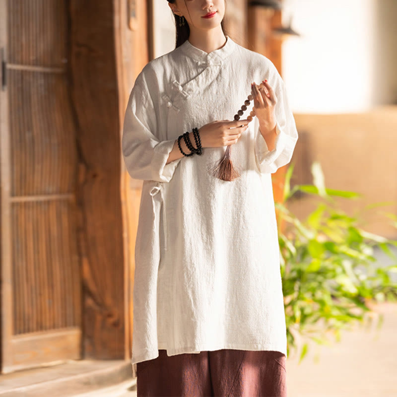 Nimara Ritual Vintage Cotton Linen Blouse Women Long Sleeve Shirt Chinese Hanfu Top