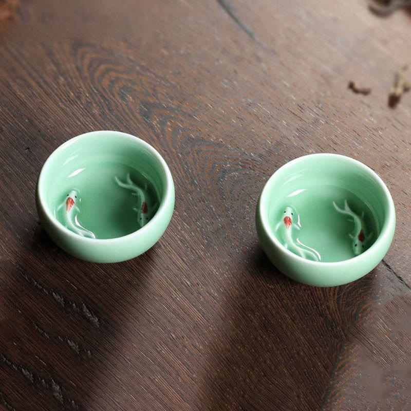 Nimara Ritual Colorful Koi Fish Ceramic Teacup Kung Fu Tea Cup Bowl