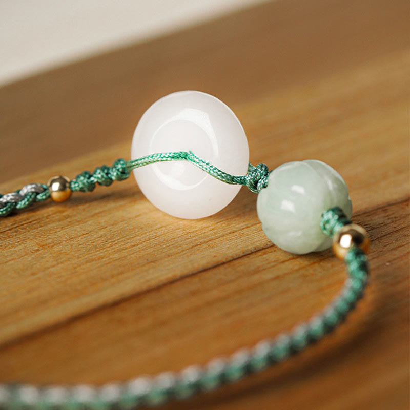 Nimara Ritual White Jade Peace Buckle Pumpkin Bead Luck Blessing Braided Bracelet