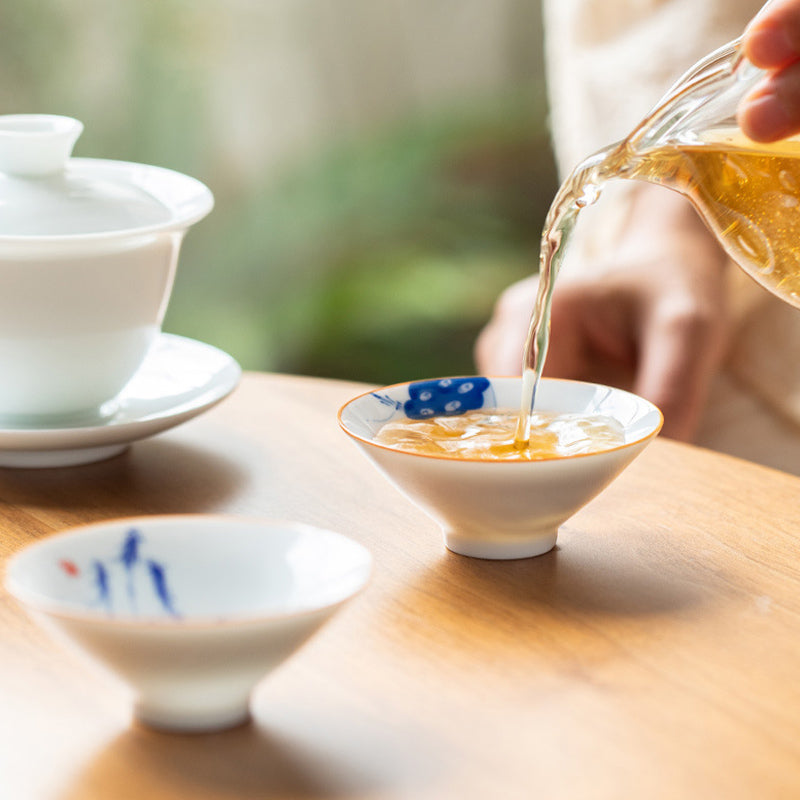Nimara Ritual Mandala Flower Koi Fish Lotus Bird Persimmons Teacup Kung Fu Tea Cup 50ml