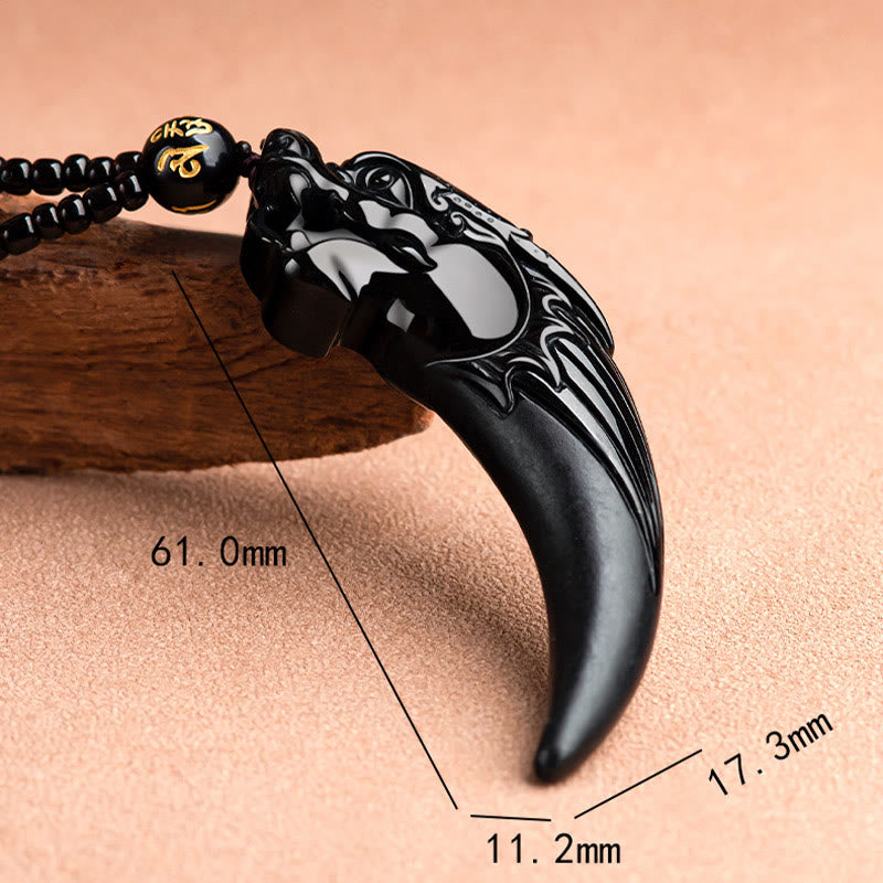 Nimara Ritual Natural Black Jade Chinese Zodiac Dragon Tooth Pattern Protection Necklace Pendant