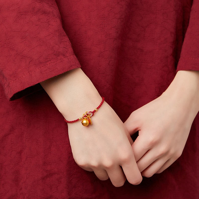 Nimara Ritual Handmade Fu Character Charm Luck Happiness Bell Red Rope Bracelet