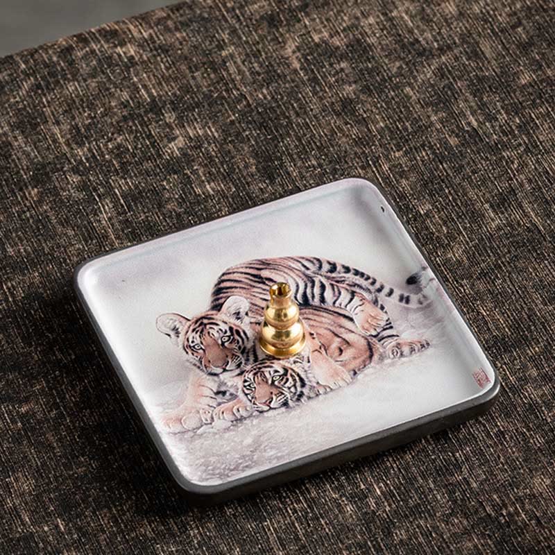 Nimara Ritual Mountain Lake Flower Leaf Healing Ceramic Plate Tray Stick Incense Burner Decoration