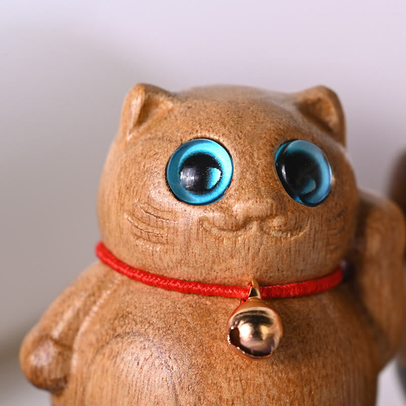 Nimara Ritual Mini Lucky Cat Kitten Phoebe Zhennan Wood Blessing Decoration