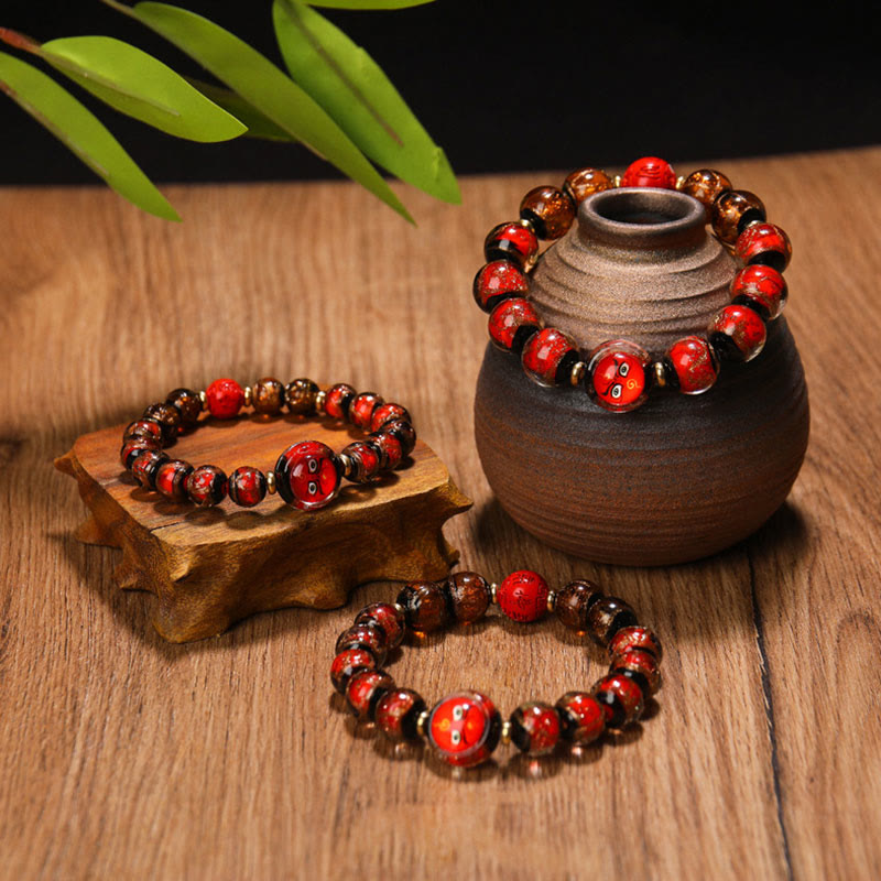 Nimara Ritual Tibetan Five God of Wealth Thangka Liuli Glass Bead Chinese Zodiac Protection Bracelet