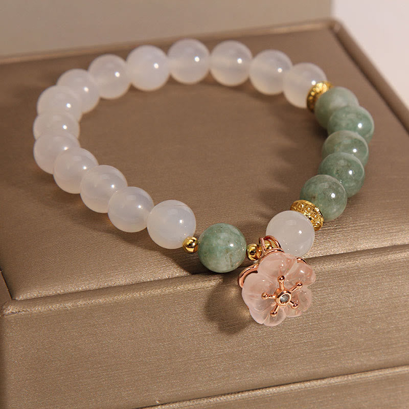 Nimara Ritual White Agate Jade Flower Charm Luck Protection Bracelet