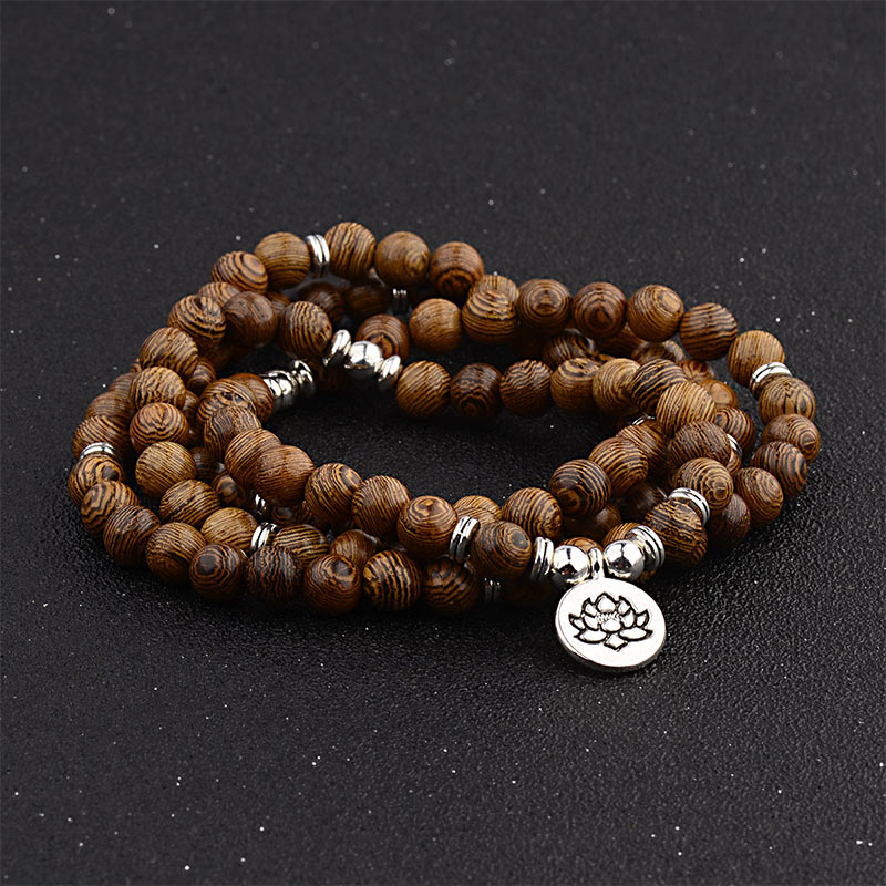 Nimara Ritual Tibetan Lightning Strike Wood Bracelet Lotus Buddha Mala