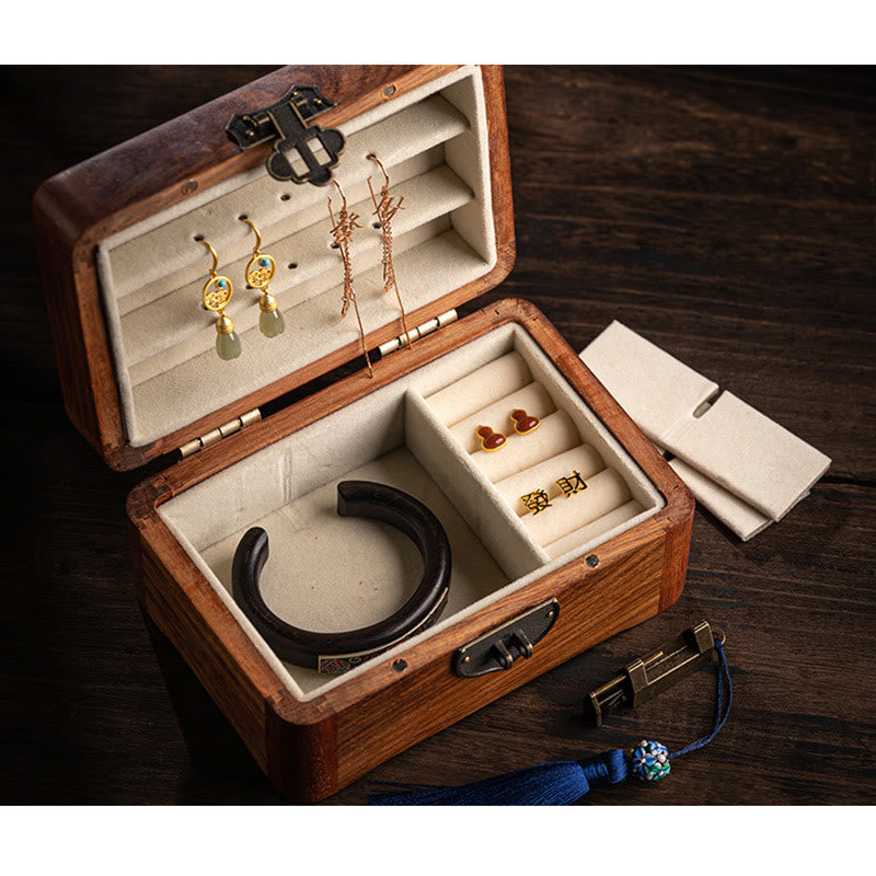 Nimara Ritual Retro Handmade Floral Pattern Rosewood Jewelry Storage Box Lockable Wooden Gift Organizer Box