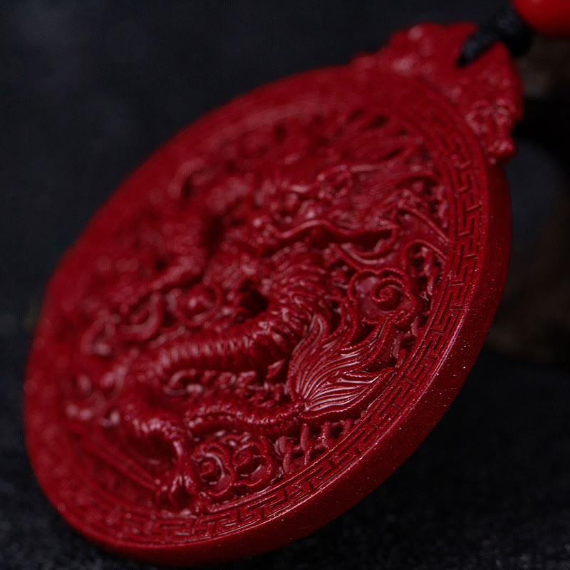 Nimara Ritual Year of the Dragon Natural Cinnabar Dragon Protection Necklace Pendant