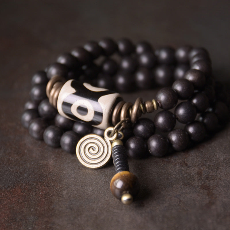 Nimara Ritual Ebony Wood Dzi Bead Copper Protection Couple Bracelet