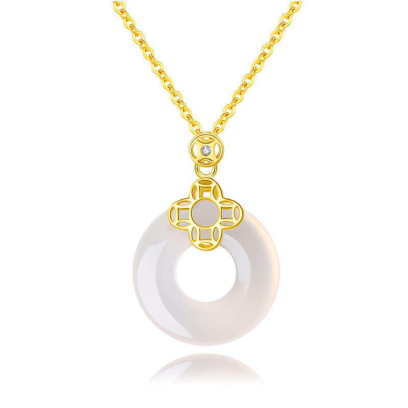Nimara Ritual 925 Sterling Silver Chalcedony Coin Peace Buckle Positive Necklace Pendant