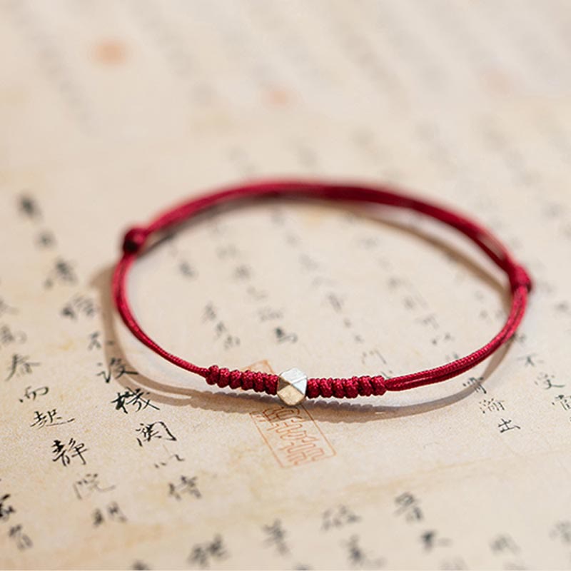 Nimara Ritual 925 Sterling Silver Luck Bead Protection Red String Thin Cord Braided Bracelet