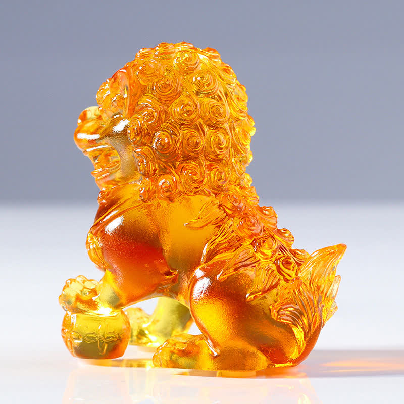 Nimara Ritual Handmade Liuli Crystal Lion Art Piece Strength Home Office Decoration