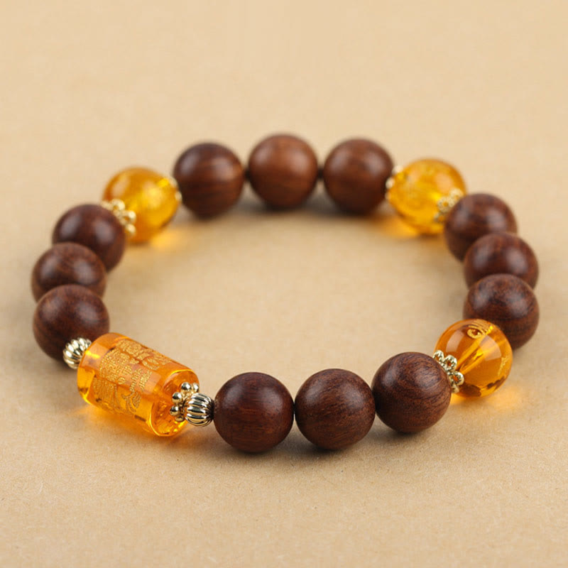 Nimara Ritual Natural Phoebe Zhennan Wood Om Mani Padme Hum God Of Wealth Crystal Protection Bracelet