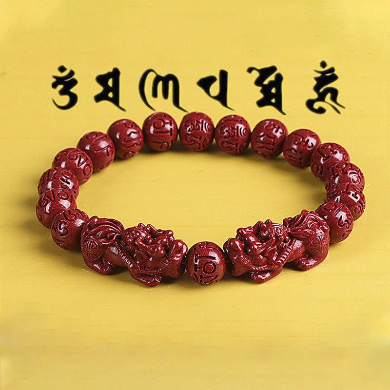 Nimara Ritual Natural Double PiXiu Cinnabar Om Mani Padme Hum Wealth Luck Bead Bracelet