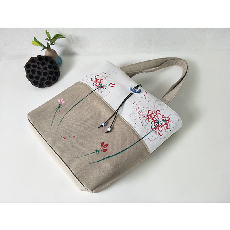 Nimara Ritual Pear Flower Plum Peach Blossom Bamboo Embroidery Canvas Large Capacity Shoulder Bag Tote Bag