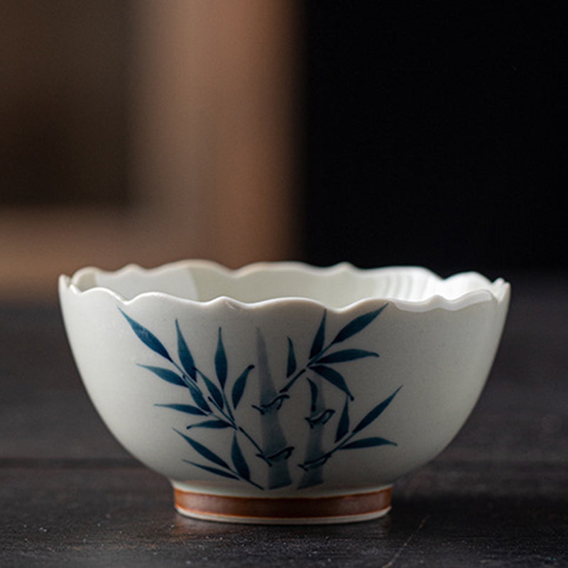 Nimara Ritual Small Blue Bamboo Leaves Ceramic Teacup Kung Fu Tea Cup Bowl