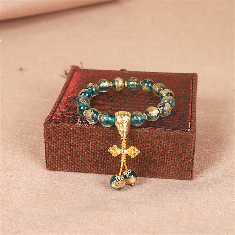 Nimara Ritual Tibetan Gold Swallowing Beast Family Dorje Vajra Strength Bead Bracelet