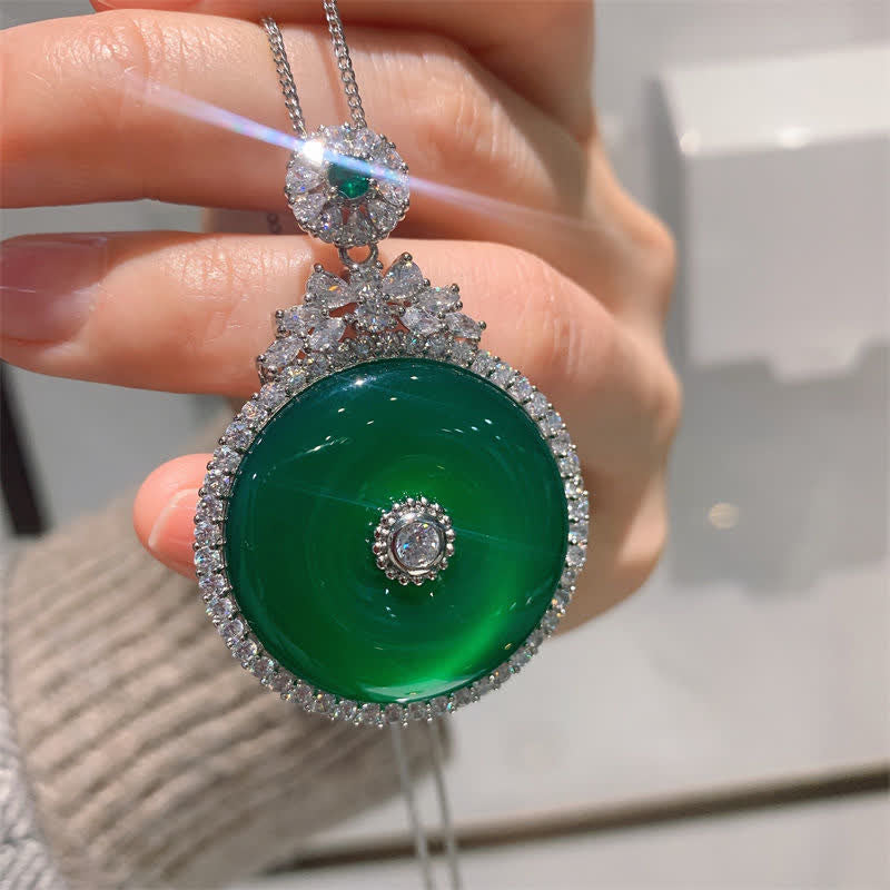 Nimara Ritual Green Chalcedony Round Peace Buckle Strength Necklace Pendant