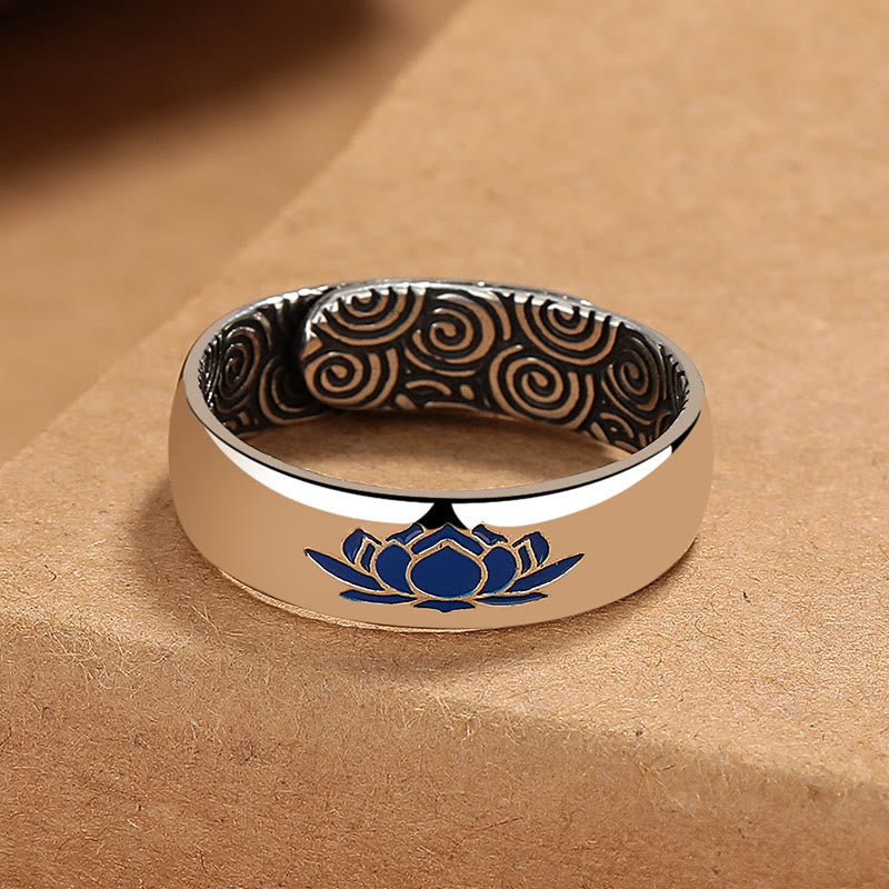 Nimara Ritual Tibetan Blue Lotus Auspicious Clouds Copper Enlightenment Ring