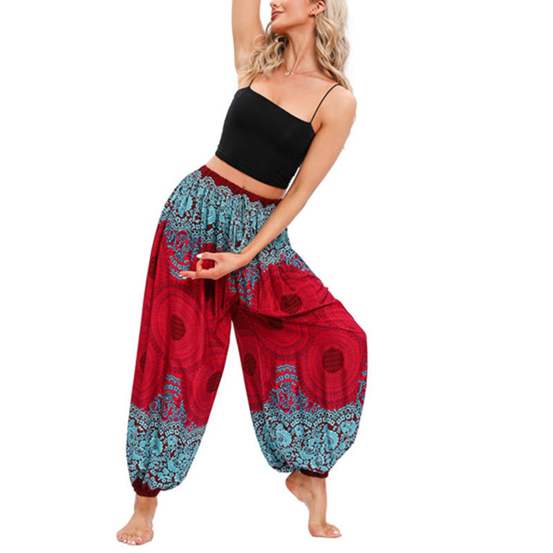 Nimara Ritual Loose Circle-shaped Flowers Pattern Harem Trousers Women's Yoga Pants