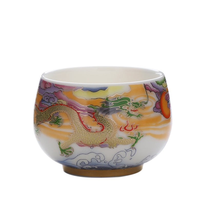 Nimara Ritual Dragon Phoenix Auspicious Clouds Sun Ocean Waves Ceramic Teacup Kung Fu Tea Cup