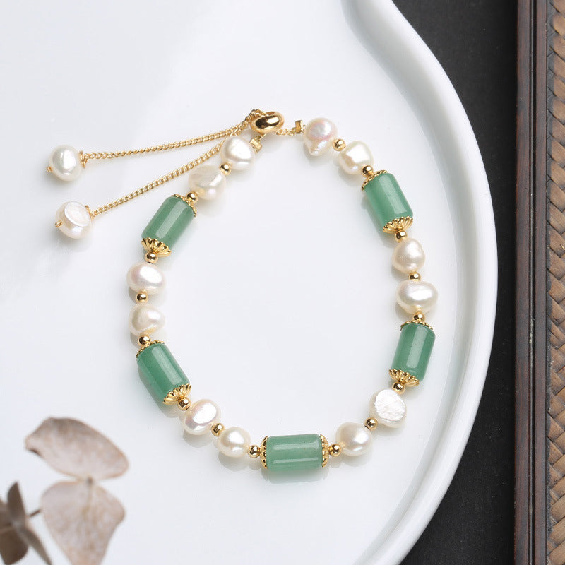 Nimara Ritual Green Aventurine Pearl Pink Crystal Bead Luck Bracelet