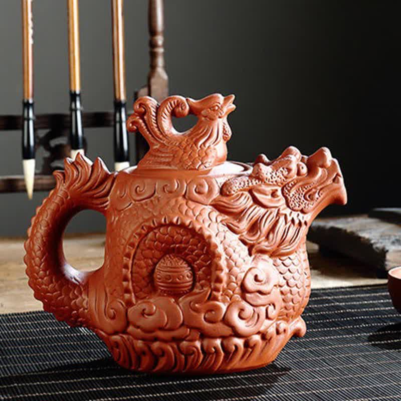 Nimara Ritual Vintage Dragon Phoenix Ceramic Teapot