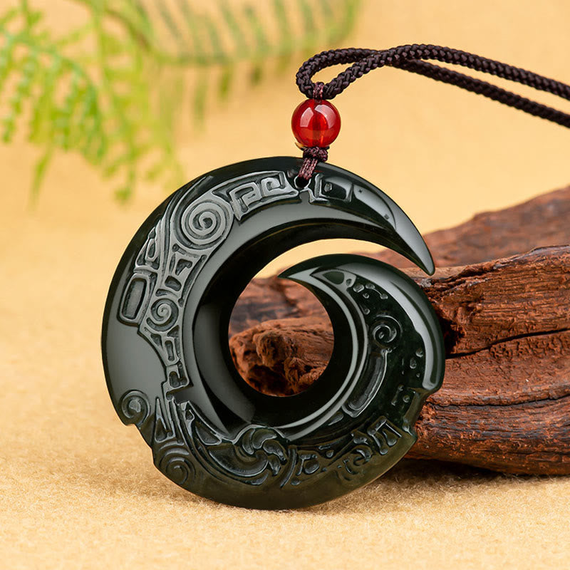 Nimara Ritual One's Luck Improves Design Patern Natural Hetian Cyan Jade Success Necklace Pendant
