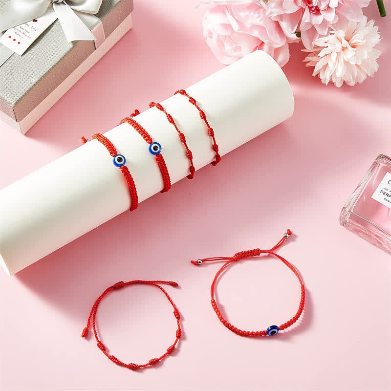 Nimara Ritual 4Pcs Evil Eye Seven Knot Red String Protection Bracelet