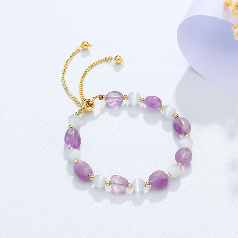 Nimara Ritual Amethyst Pink Crystal Black Rutilated Quartz Spiritual Awareness Bracelet