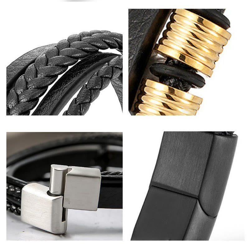 Nimara Ritual Leather Multi-Layer Titanium Steel Balance Braided Magnetic Buckle Bracelet