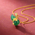 Nimara Ritual Cyan Jade Gourd Lotus Leaf Abundance Pendant Necklace