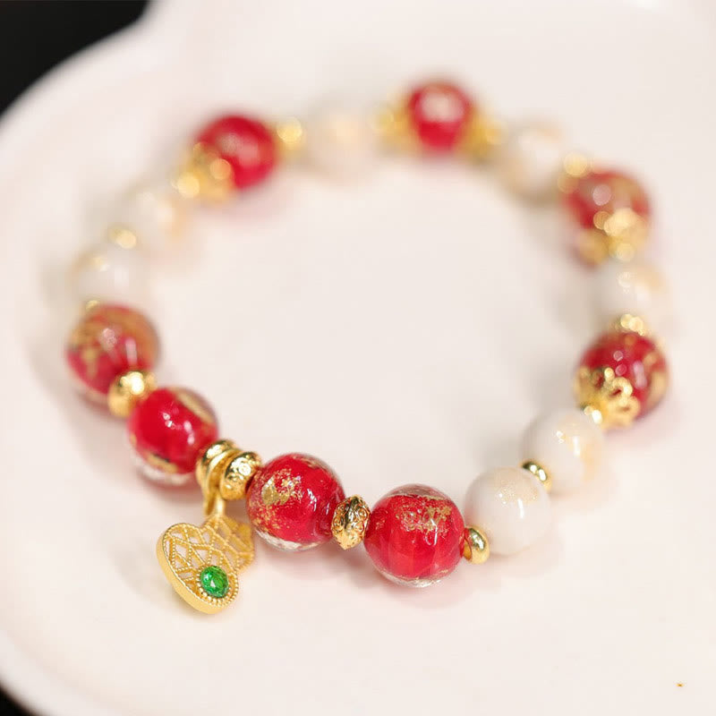 Nimara Ritual Gourd God Of Wealth Charm Fortune Liuli Glass Bead Incense Ash Porcelain Bead Bracelet