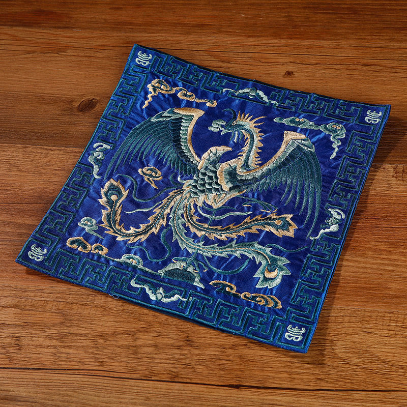 Nimara Ritual Crane Phoenix Dragon Kirin Embroidered Cup Mat Pad Tea Cup Coaster Square Kung Fu Tea Mat