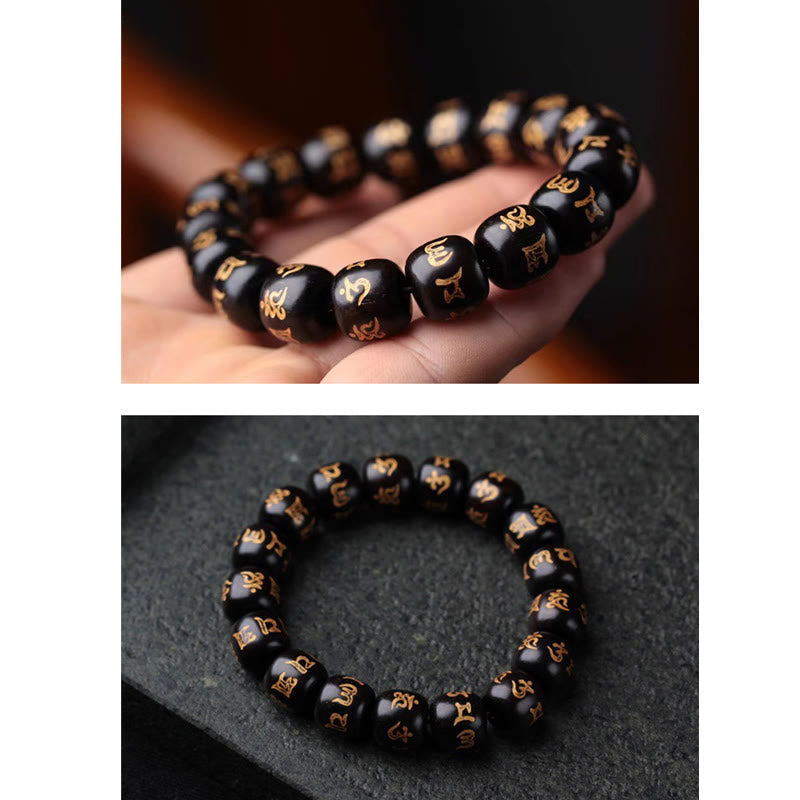 Nimara Ritual Tibetan Ebony Wood Om Mani Padme Hum Engraved Peace Bracelet